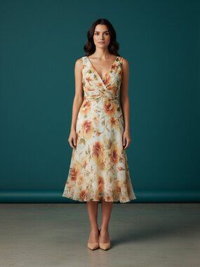 Yellow Multi Floral Twist-Front Chiffon Maxi Dress